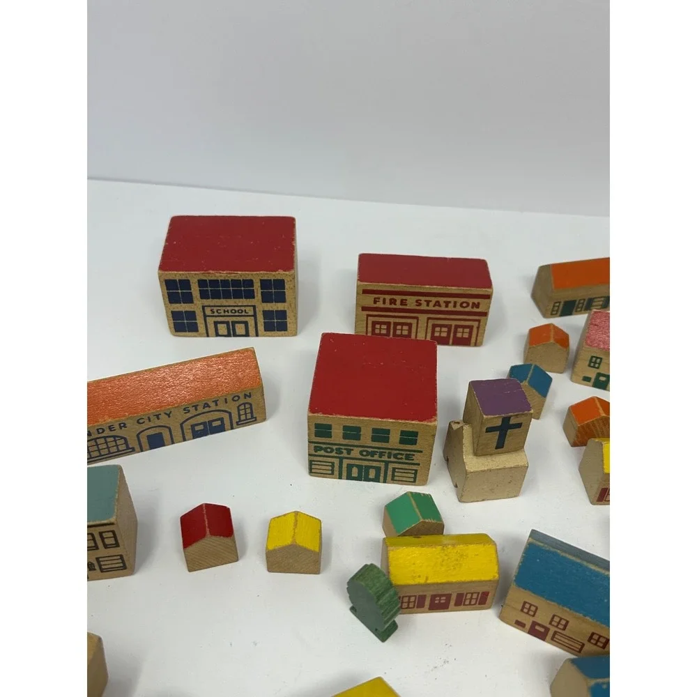Vintage 1970's Playskool Village 52pc Block Set T3